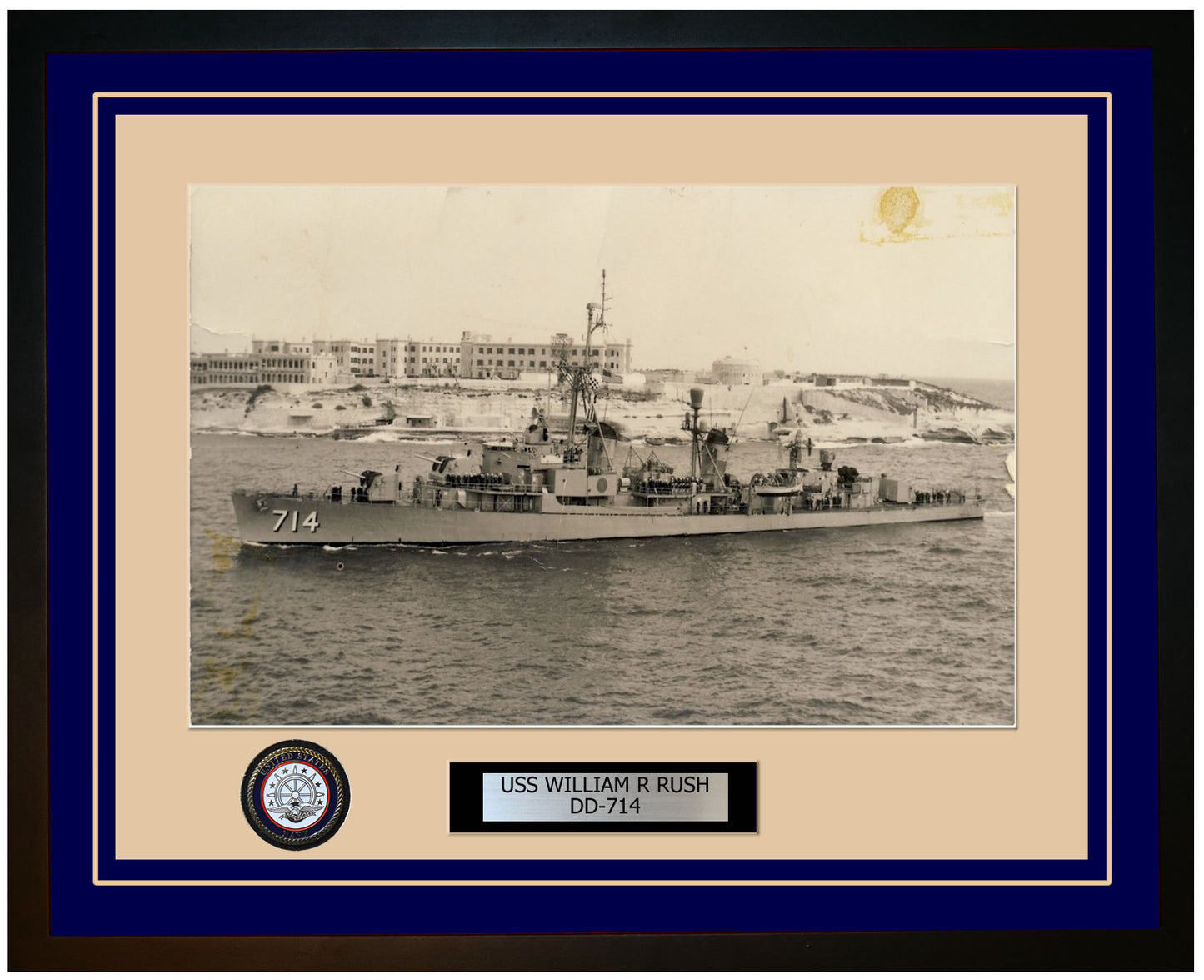 USS WILLIAM R RUSH DD-714 Framed Navy Ship Photo Blue