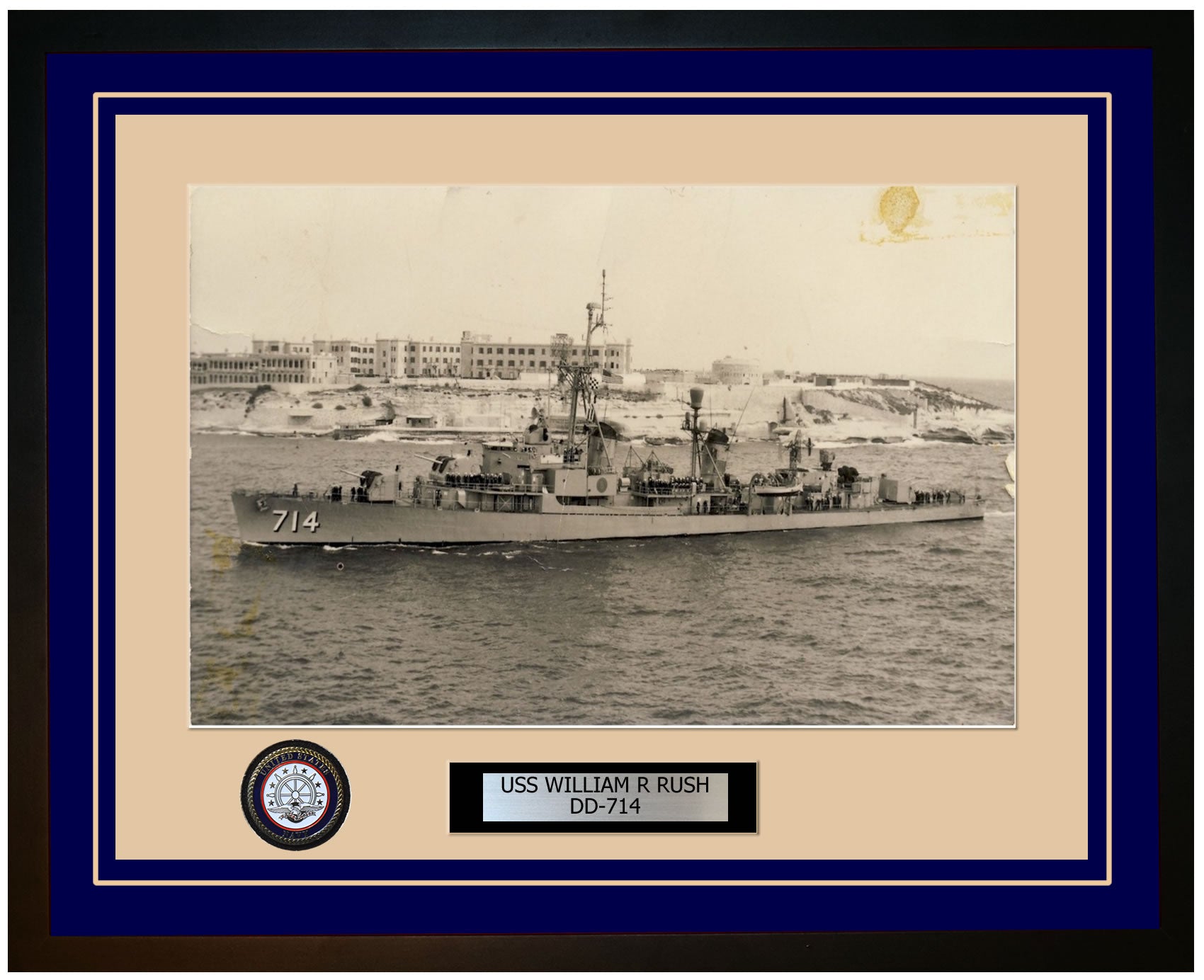 USS WILLIAM R RUSH DD-714 Framed Navy Ship Photo Blue