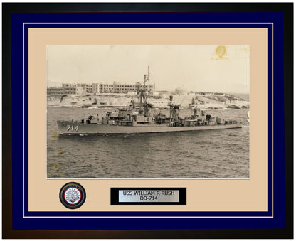 USS WILLIAM R RUSH DD-714 Framed Navy Ship Photo Blue