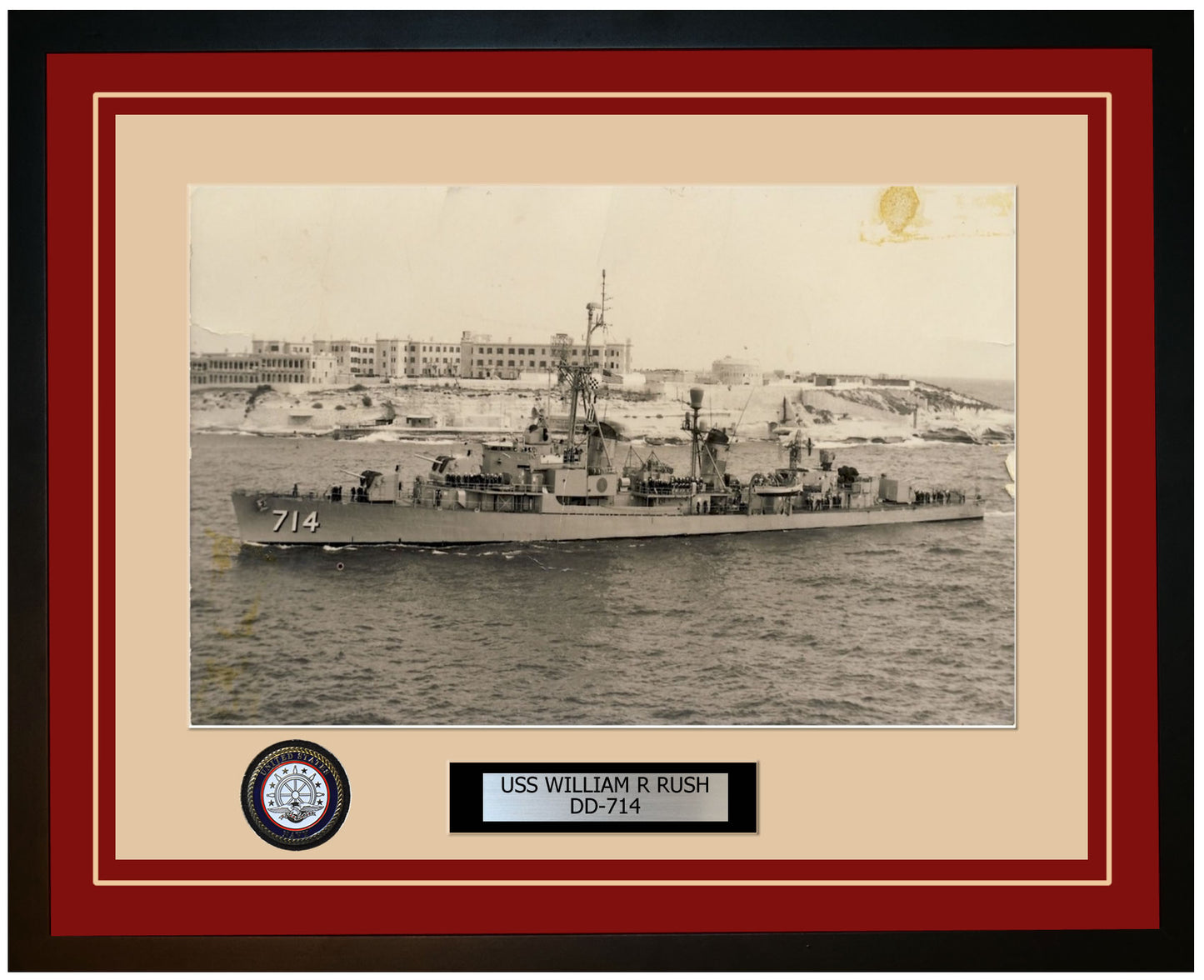 USS WILLIAM R RUSH DD-714 Framed Navy Ship Photo Burgundy