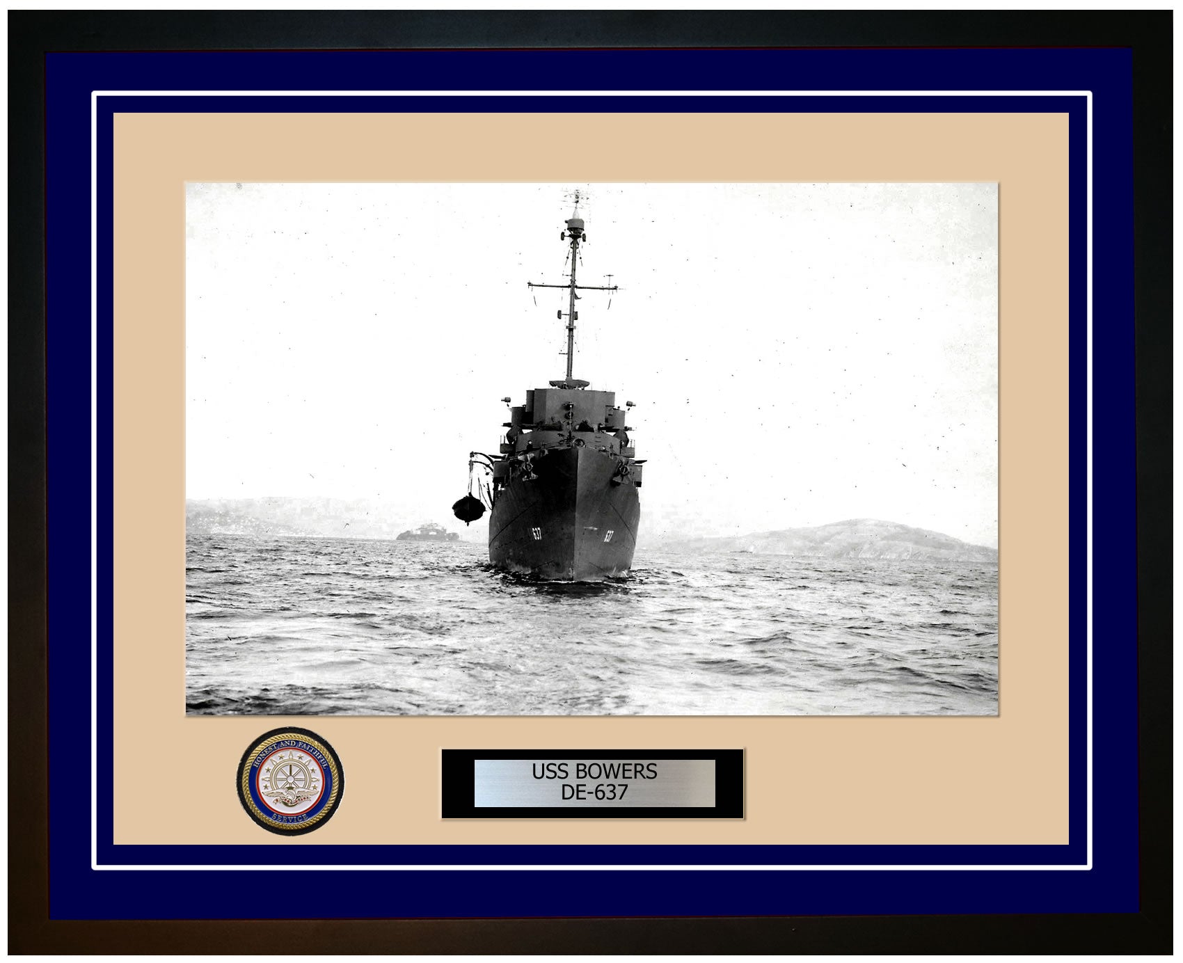 USS Bowers DE-637 Framed Navy Ship Photo Blue