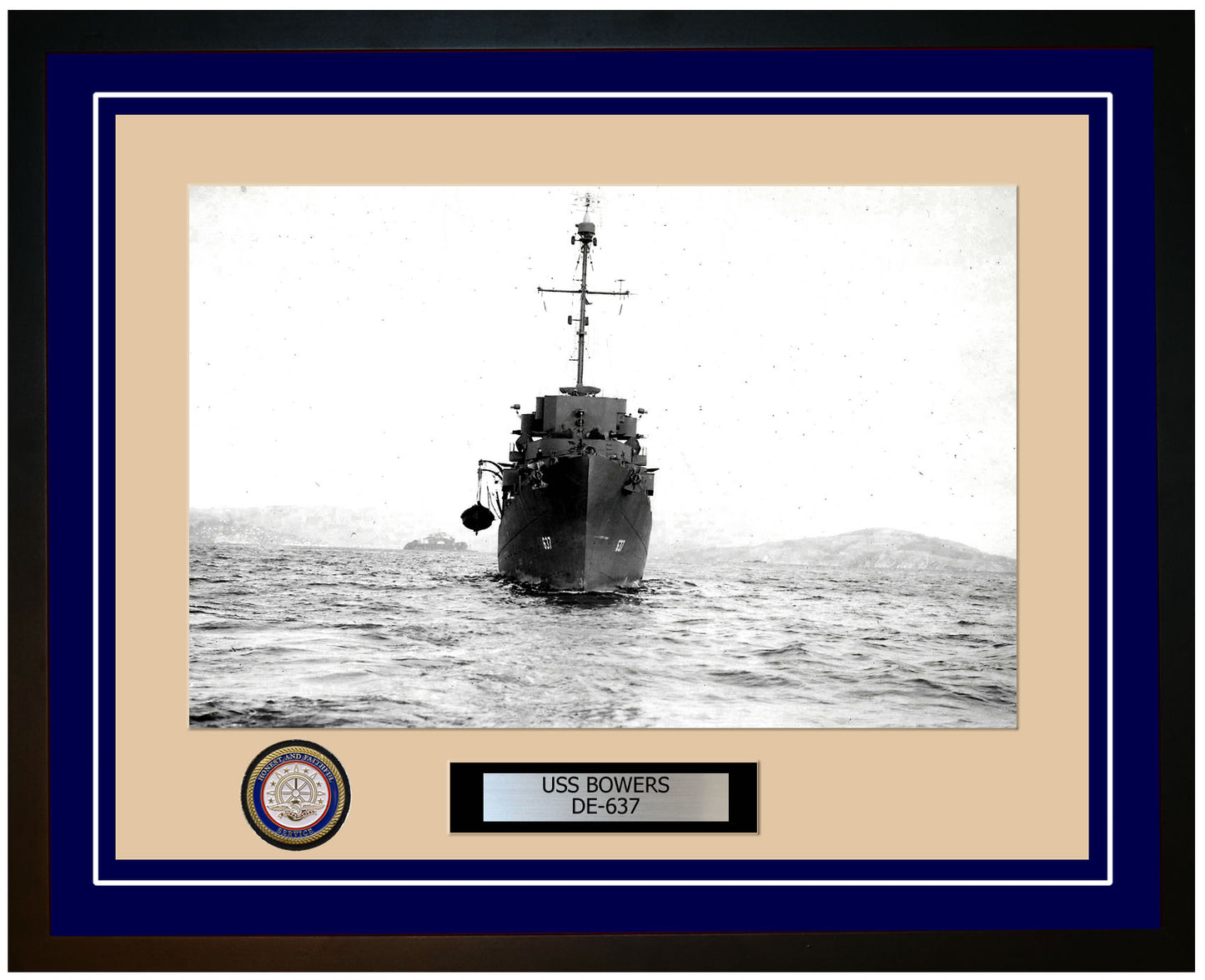 USS Bowers DE-637 Framed Navy Ship Photo Blue