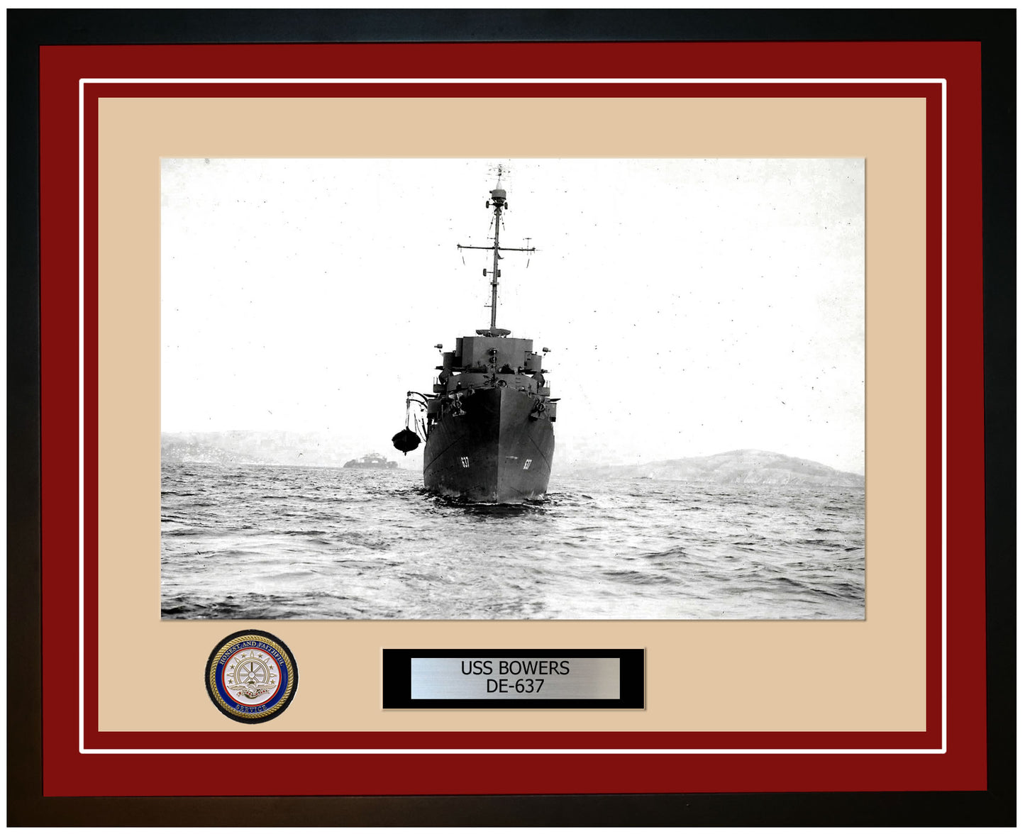 USS Bowers DE-637 Framed Navy Ship Photo Burgundy