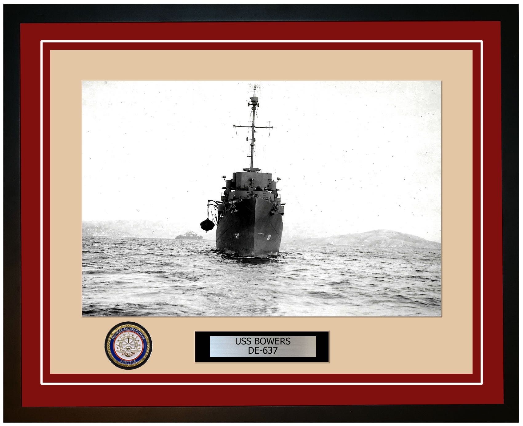 USS Bowers DE-637 Framed Navy Ship Photo Burgundy
