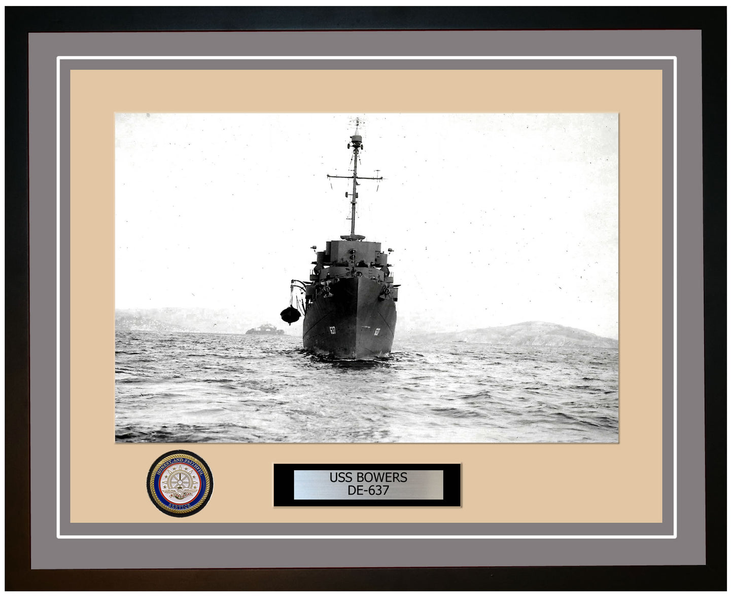 USS Bowers DE-637 Framed Navy Ship Photo Grey