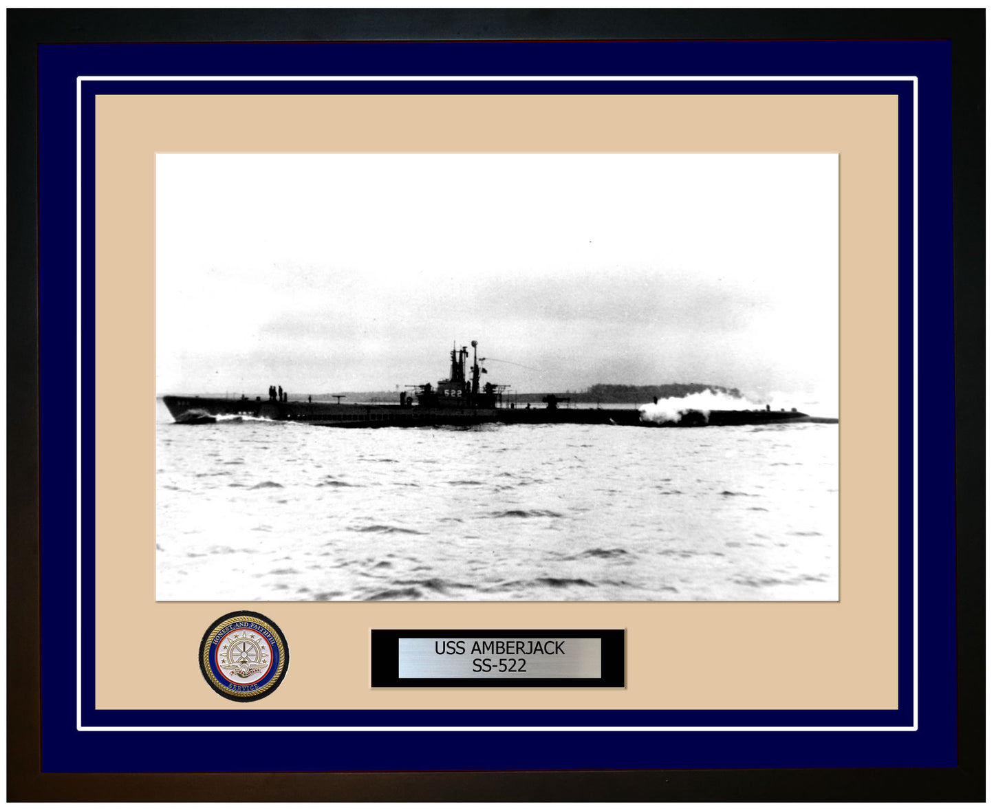 USS Amberjack SS-522 Framed Navy Ship Photo Blue