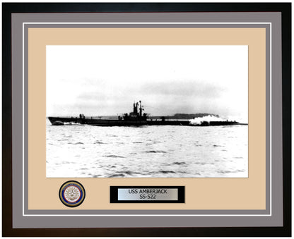 USS Amberjack SS-522 Framed Navy Ship Photo Grey