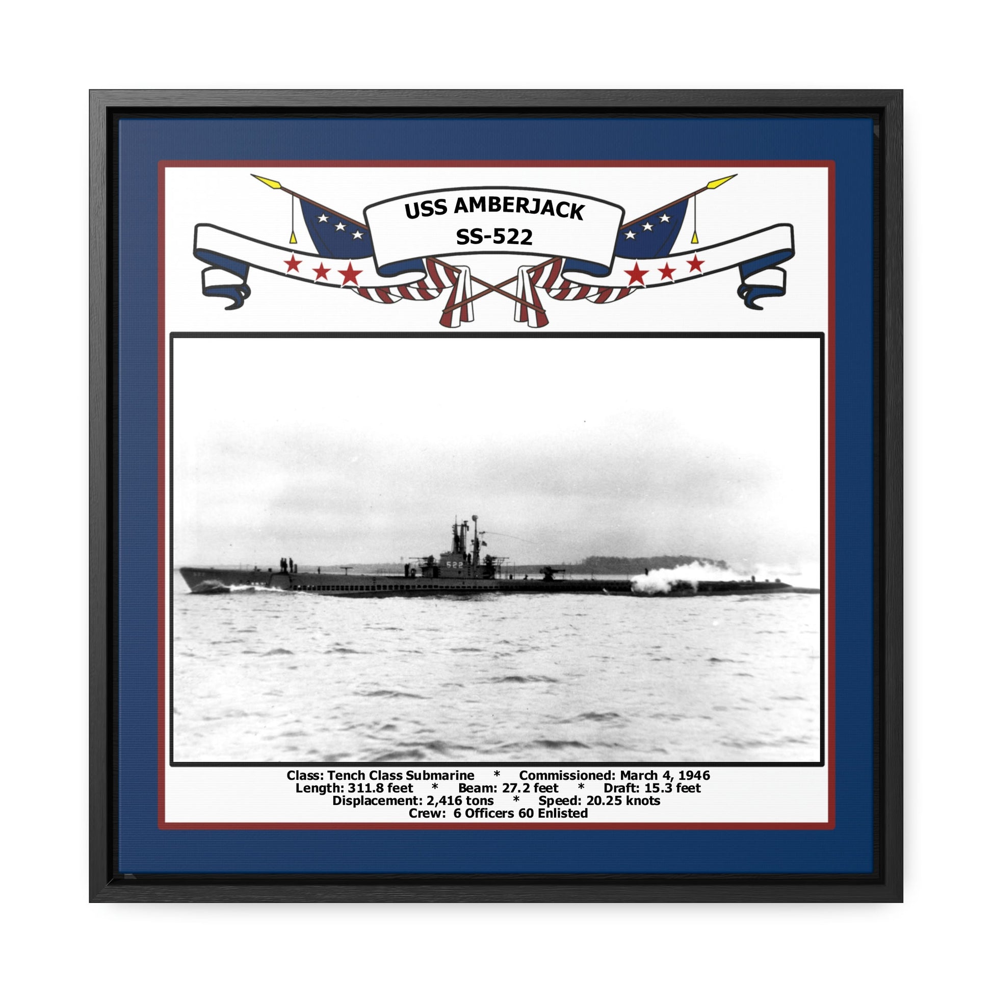 USS Amberjack SS-522 Navy Floating Frame Photo Front View