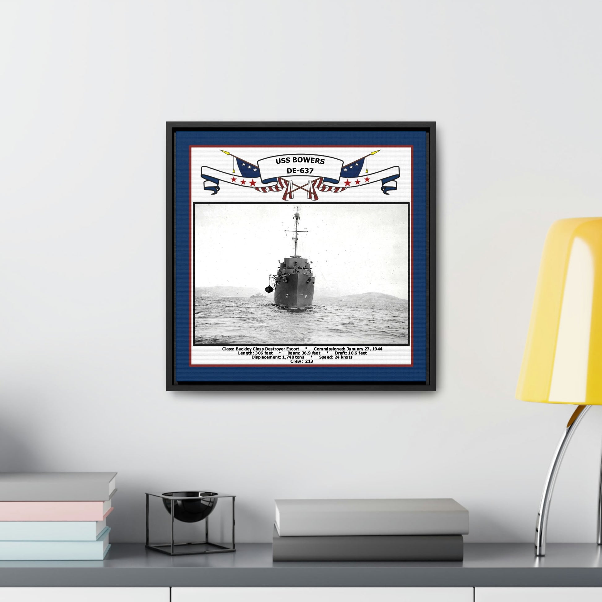 USS Bowers DE-637 Navy Floating Frame Photo Desk View