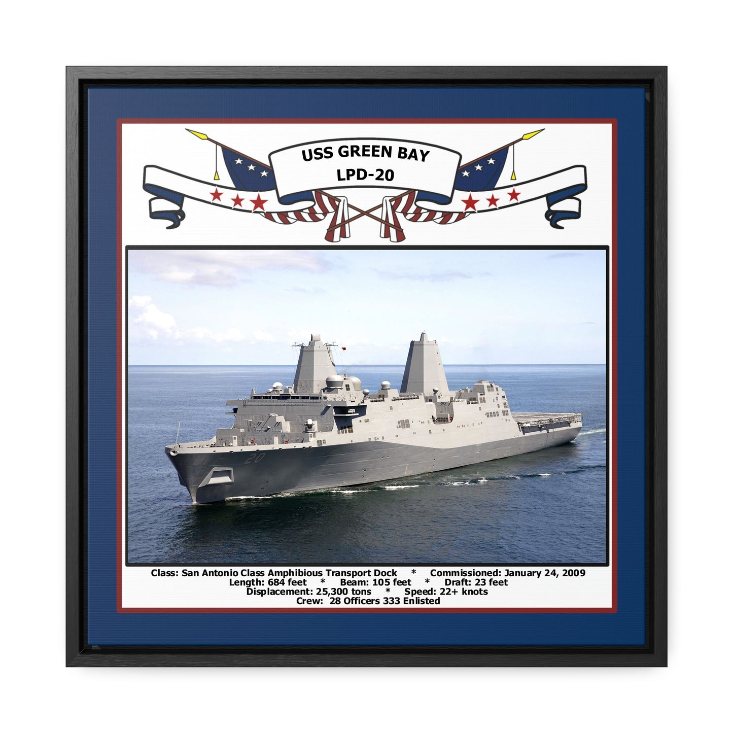 USS Green Bay LPD-20 Navy Floating Frame Photo Front View