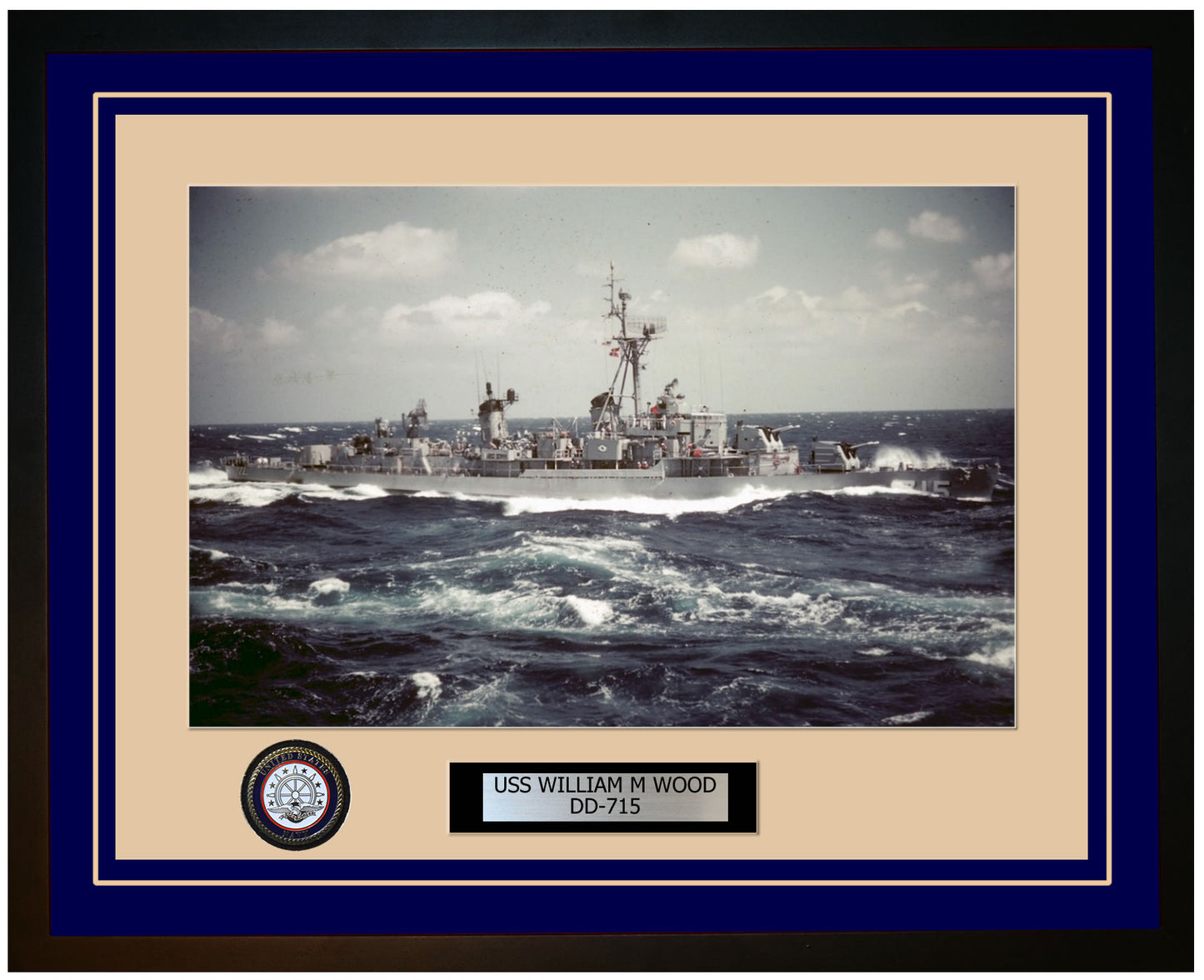 USS WILLIAM M WOOD DD-715 Framed Navy Ship Photo Blue