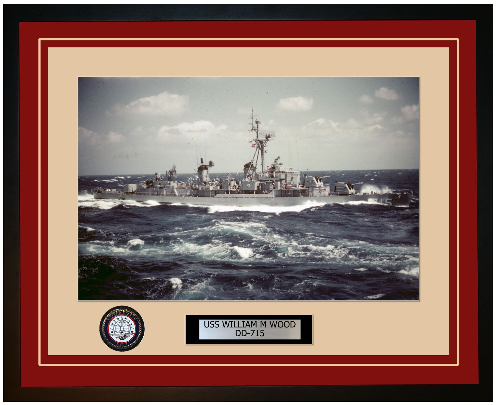 USS WILLIAM M WOOD DD-715 Framed Navy Ship Photo Burgundy