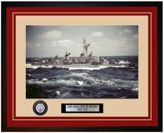 USS WILLIAM M WOOD DD-715 Framed Navy Ship Photo Burgundy