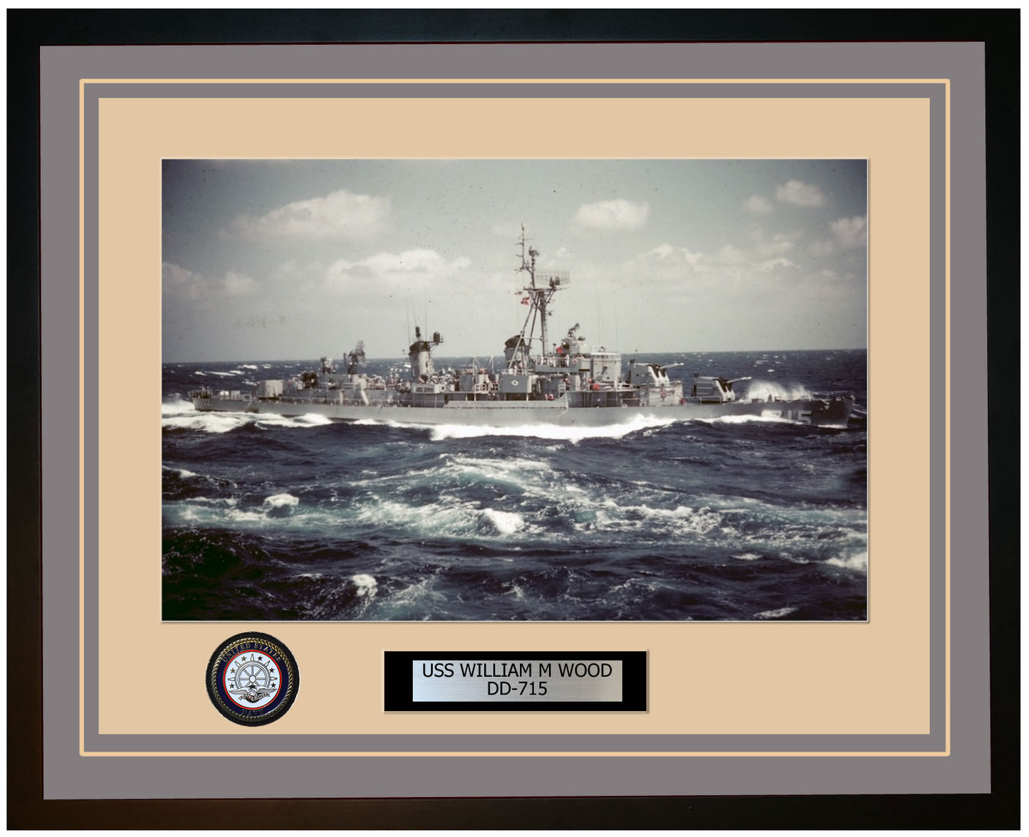USS WILLIAM M WOOD DD-715 Framed Navy Ship Photo Grey