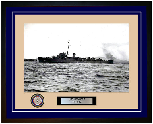 USS Bowers DE-637 Framed Navy Ship Photo Blue