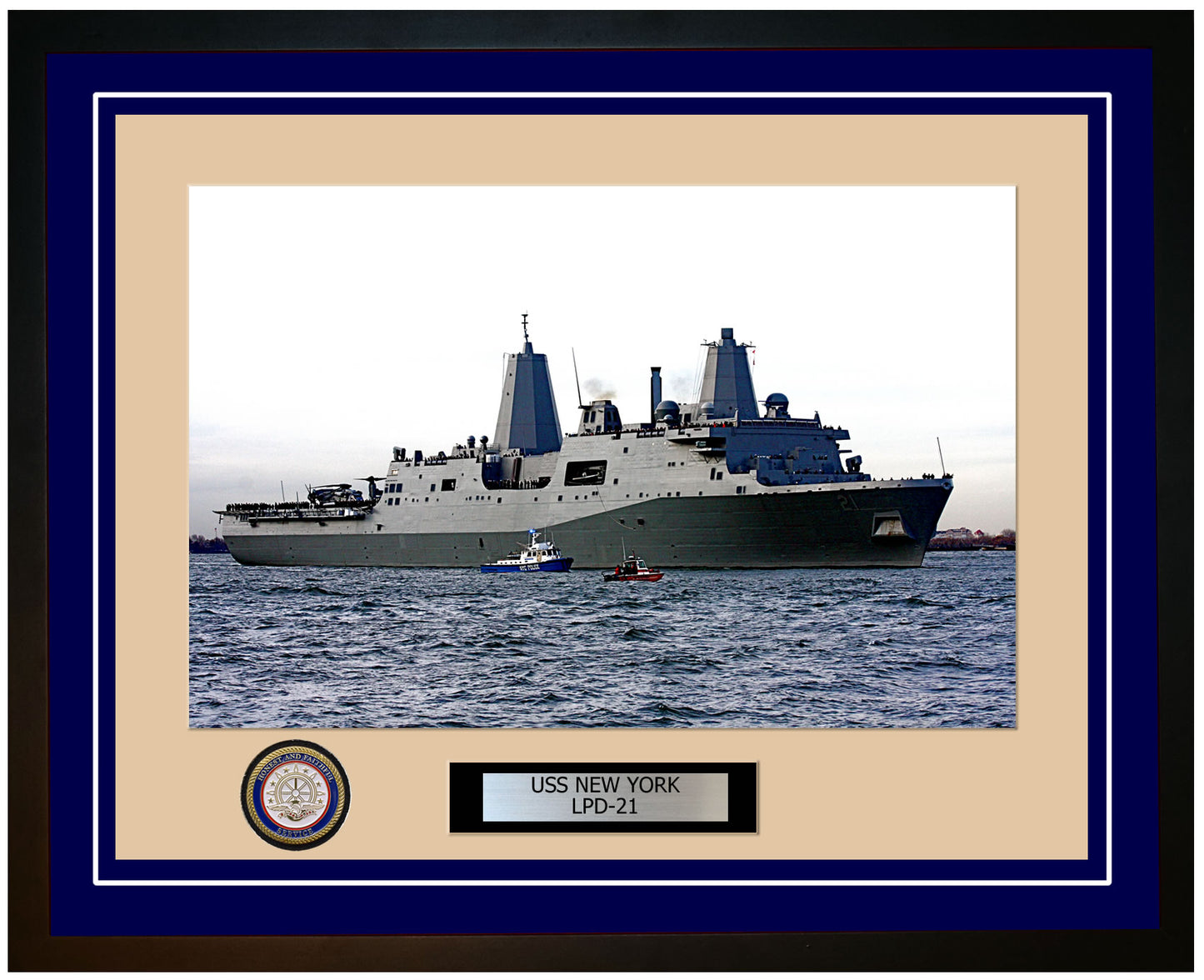USS New York LPD-21 Framed Navy Ship Photo Blue