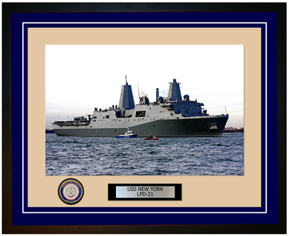 USS New York LPD-21 Framed Navy Ship Photo Blue