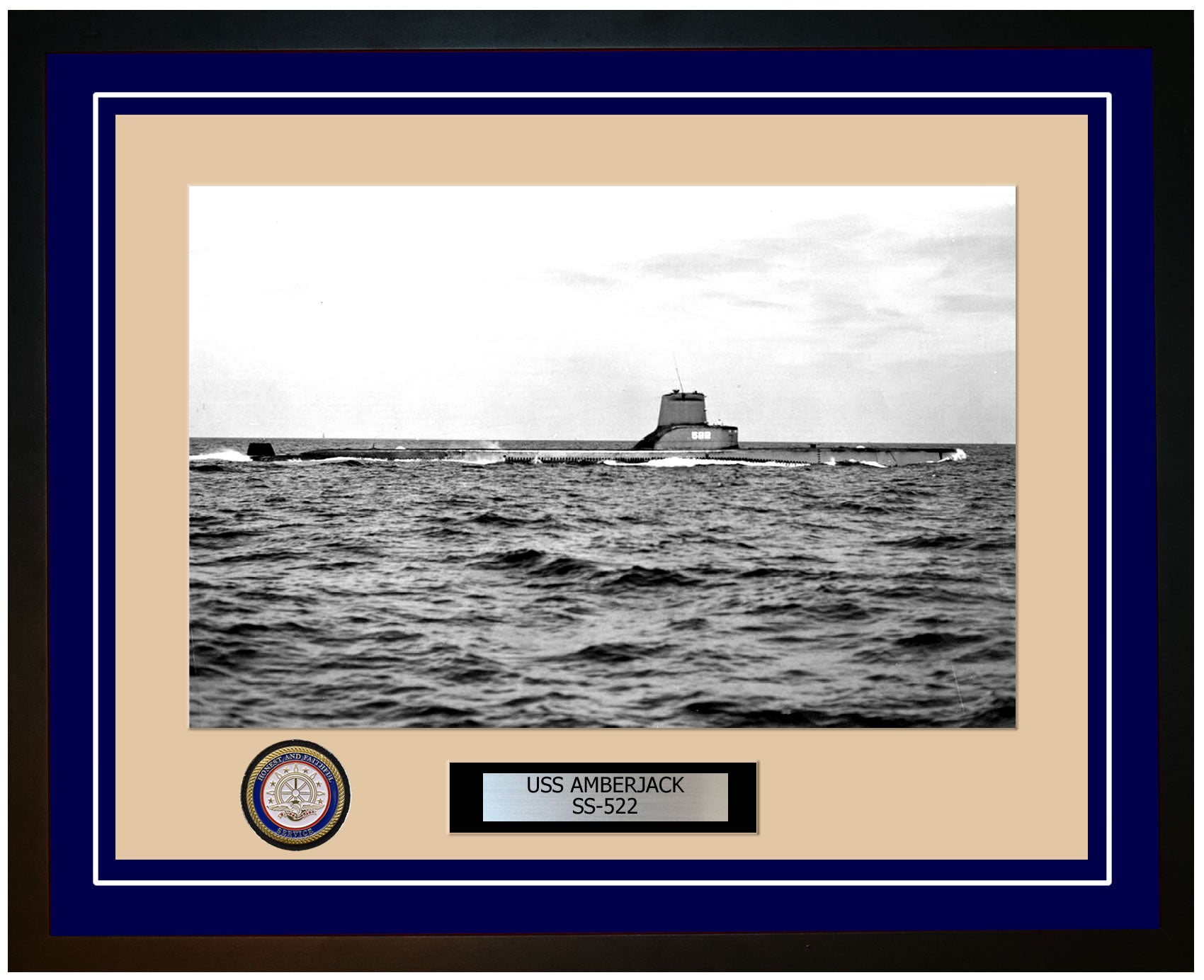 USS Amberjack SS-522 Framed Navy Ship Photo Blue