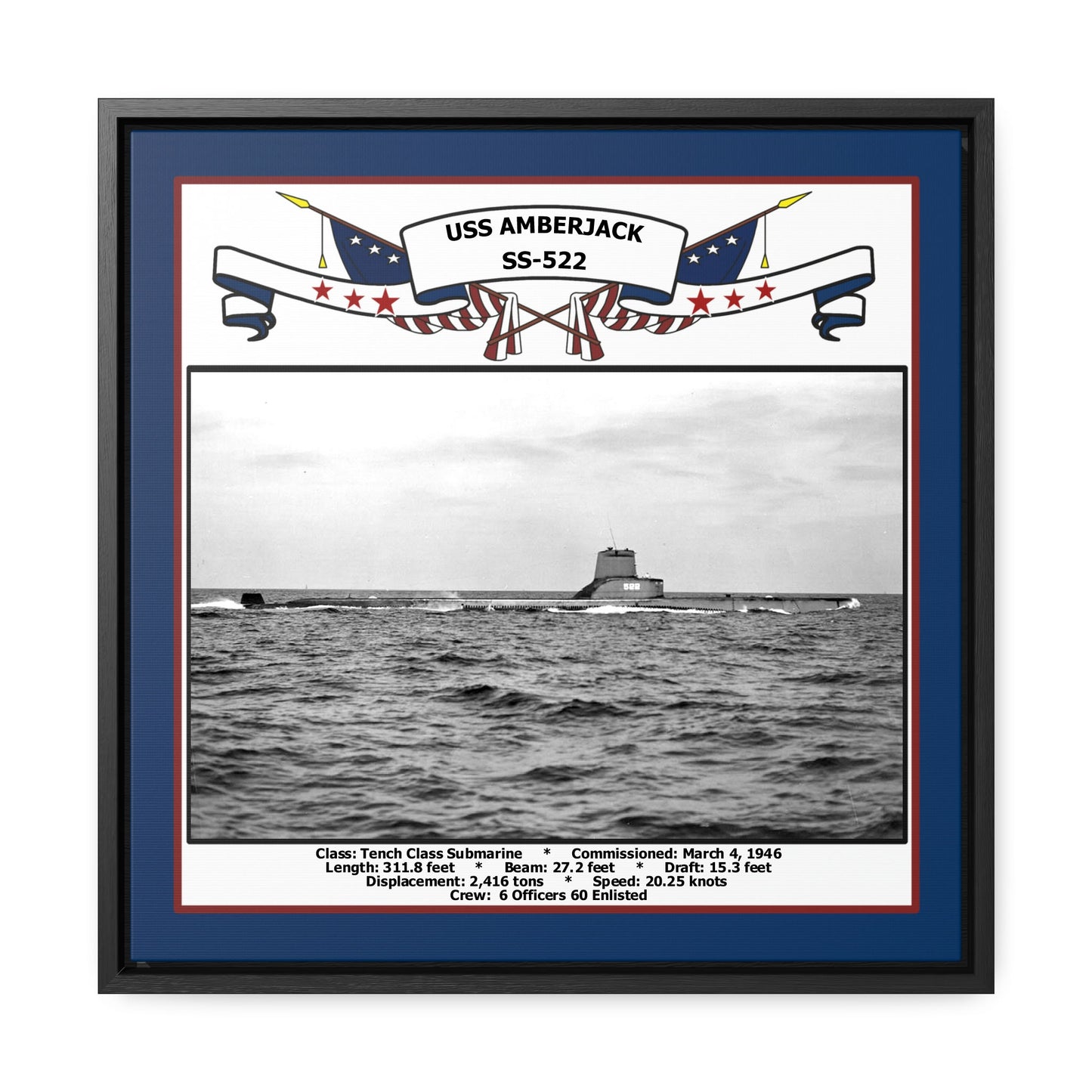 USS Amberjack SS-522 Navy Floating Frame Photo Front View