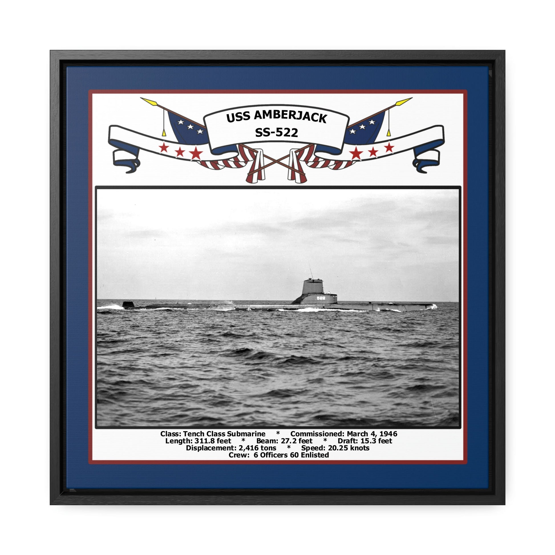 USS Amberjack SS-522 Navy Floating Frame Photo Front View