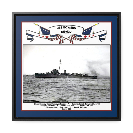 USS Bowers DE-637 Navy Floating Frame Photo Front View
