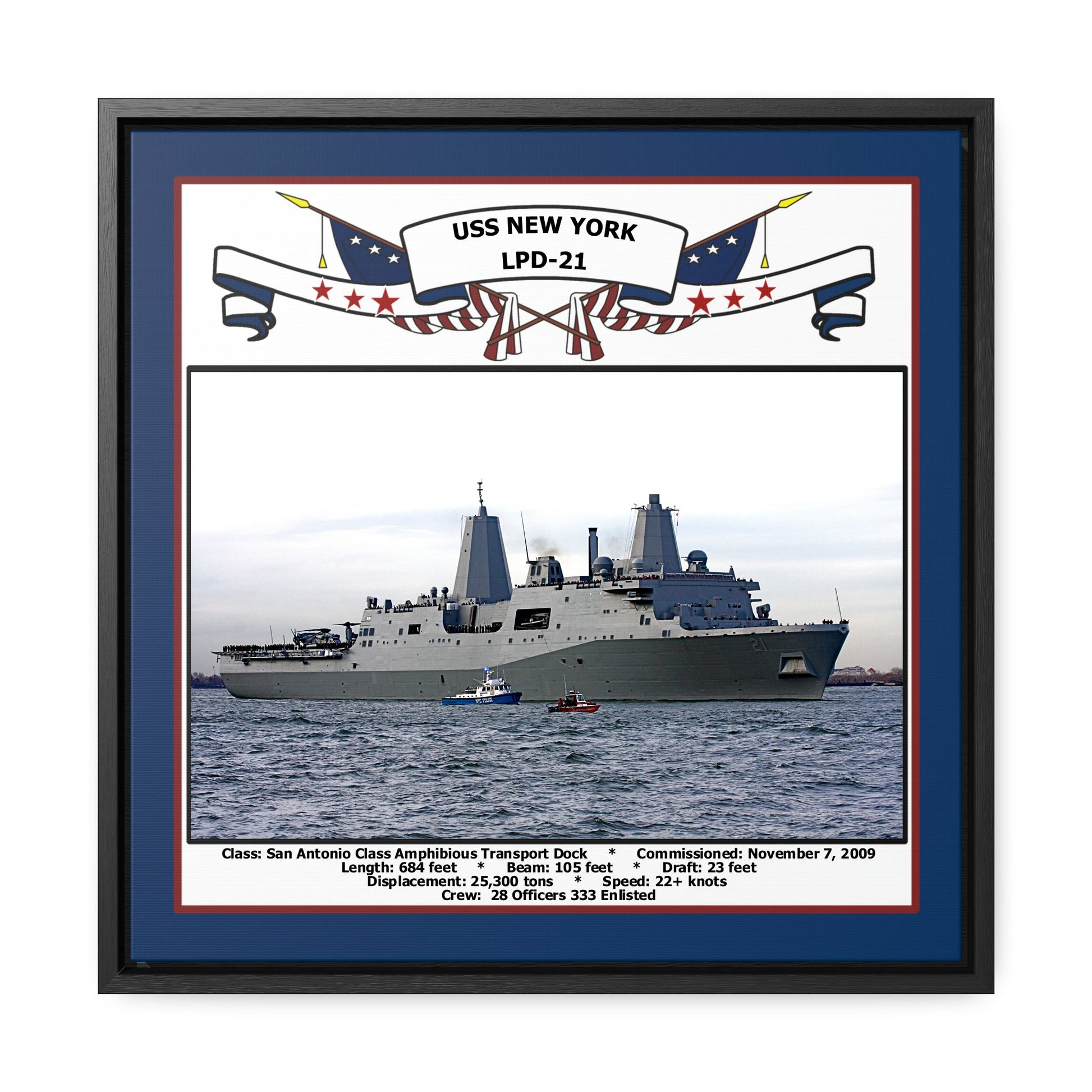 USS New York LPD-21 Navy Floating Frame Photo Front View