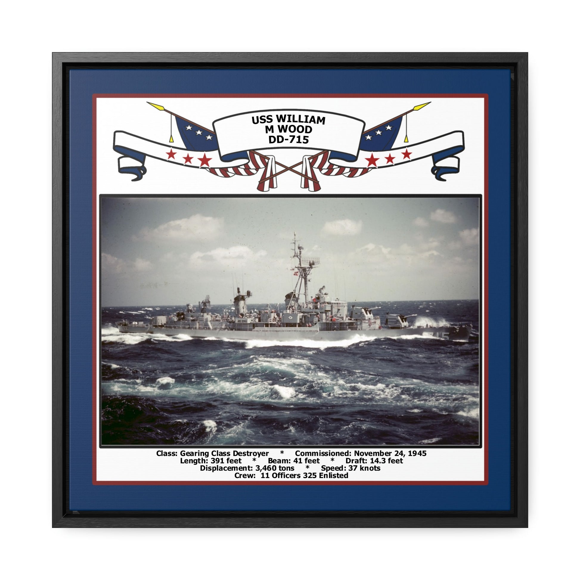 USS William M Wood DD-715 Navy Floating Frame Photo Front View