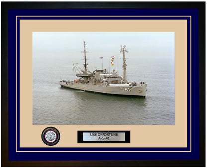 USS OPPORTUNE ARS-41 Framed Navy Ship Photo Blue