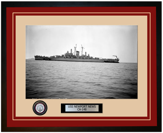 USS NEWPORT NEWS CA-148 Framed Navy Ship Photo Burgundy