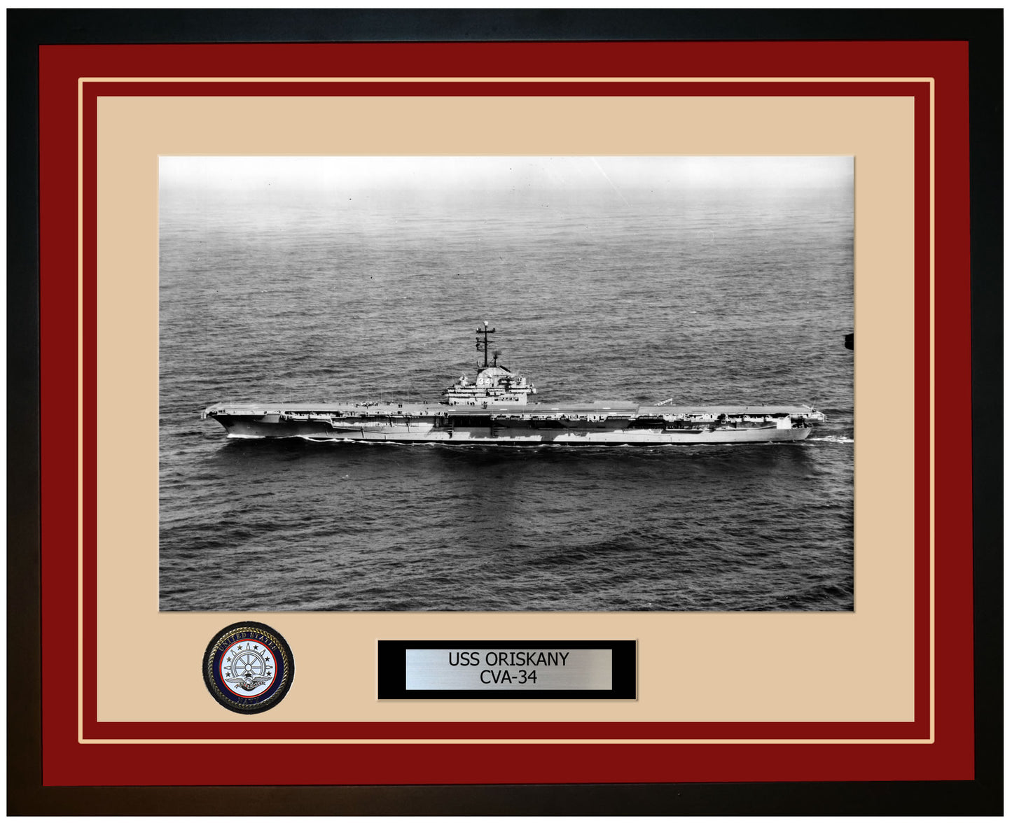 USS ORISKANY CVA-34 Framed Navy Ship Photo Burgundy