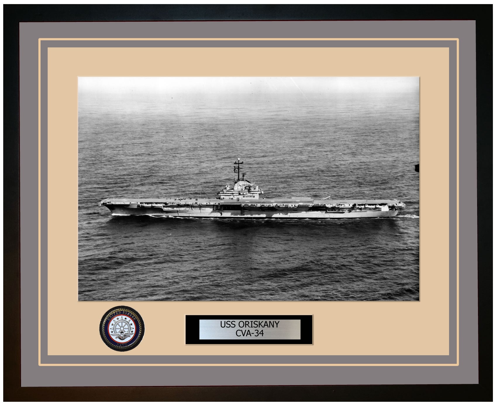 USS ORISKANY CVA-34 Framed Navy Ship Photo Grey