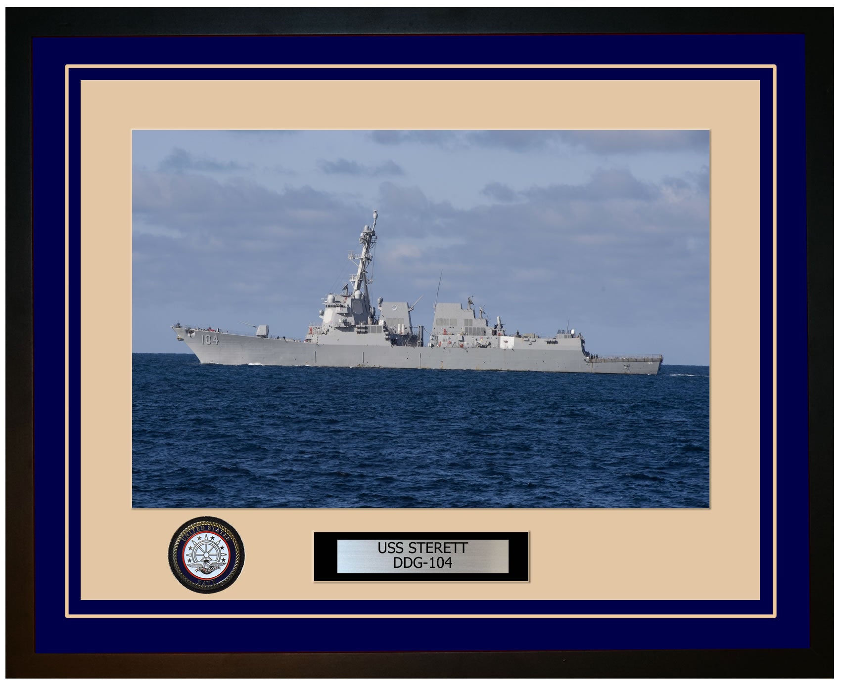 USS STERETT DDG-104 Framed Navy Ship Photo Blue