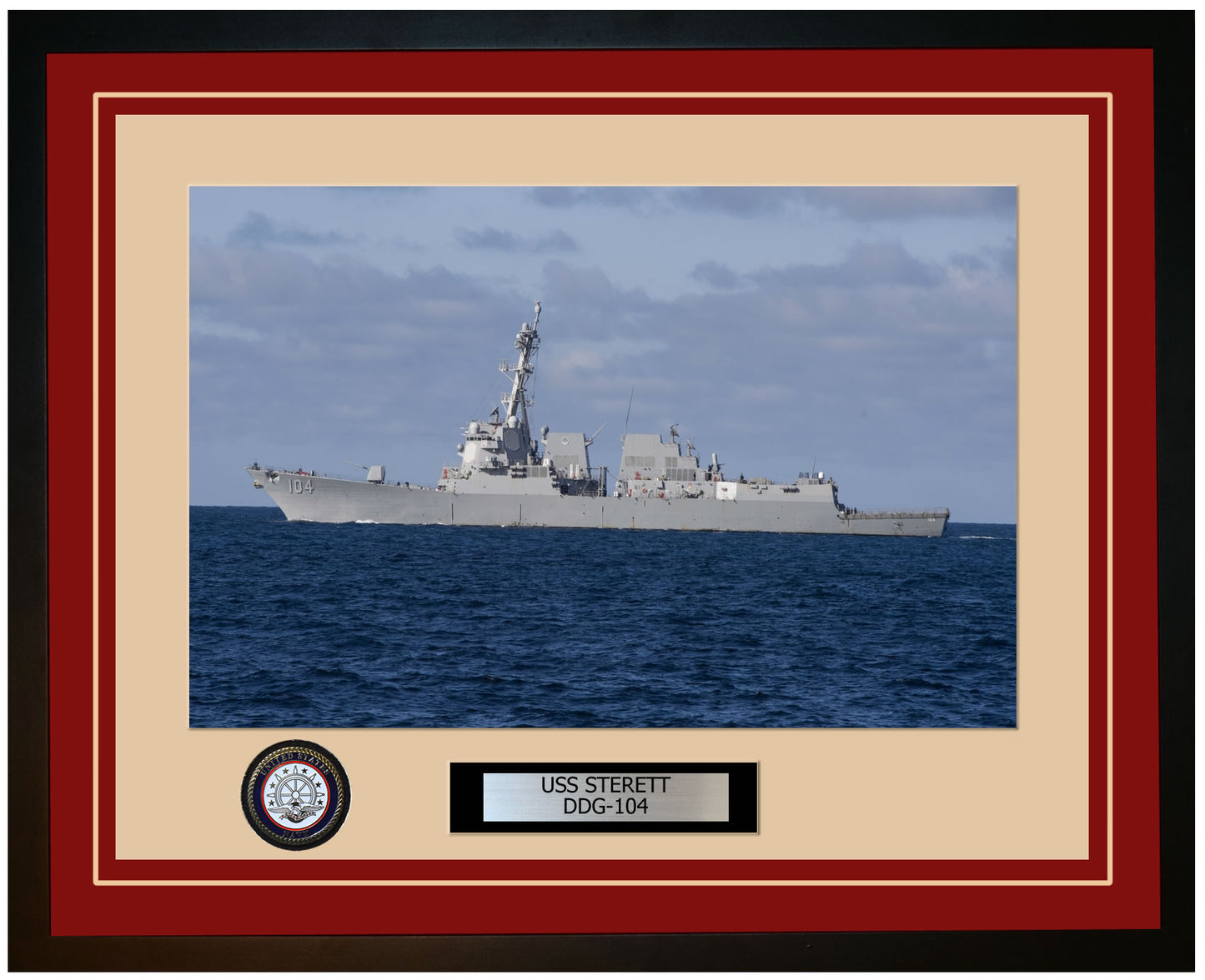 USS STERETT DDG-104 Framed Navy Ship Photo Burgundy