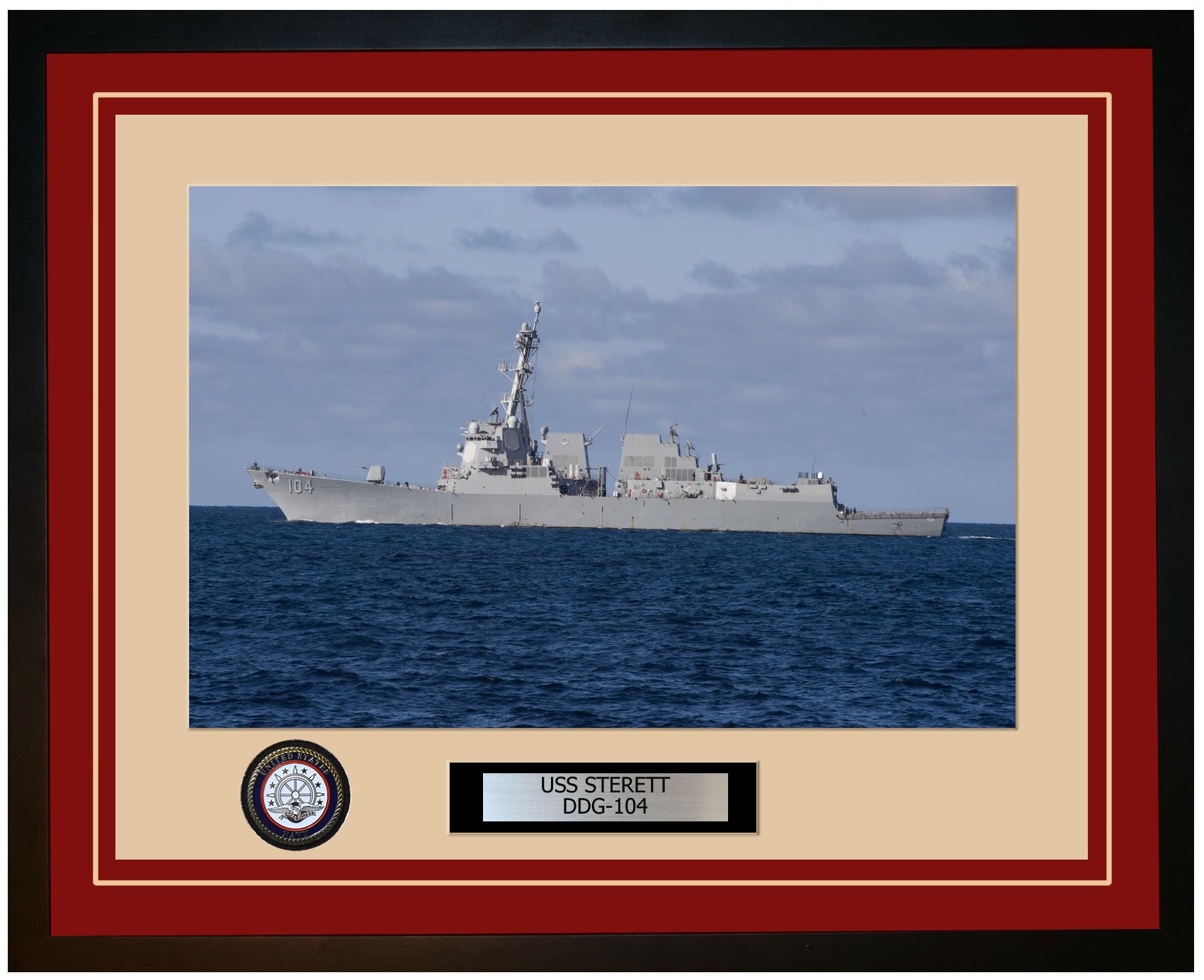USS STERETT DDG-104 Framed Navy Ship Photo Burgundy