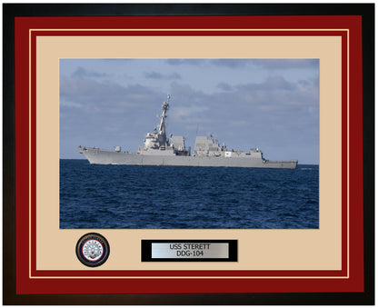 USS STERETT DDG-104 Framed Navy Ship Photo Burgundy