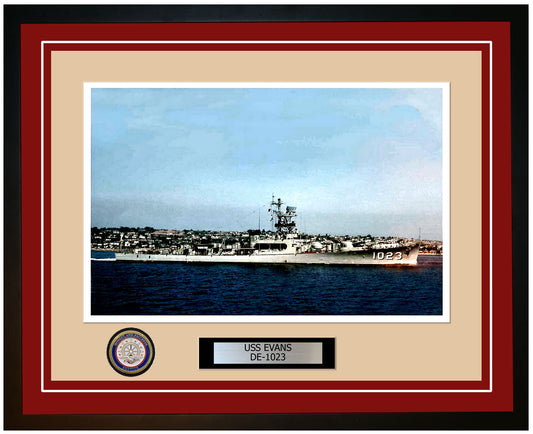 USS Evans DE-1023 Framed Navy Ship Photo Burgundy