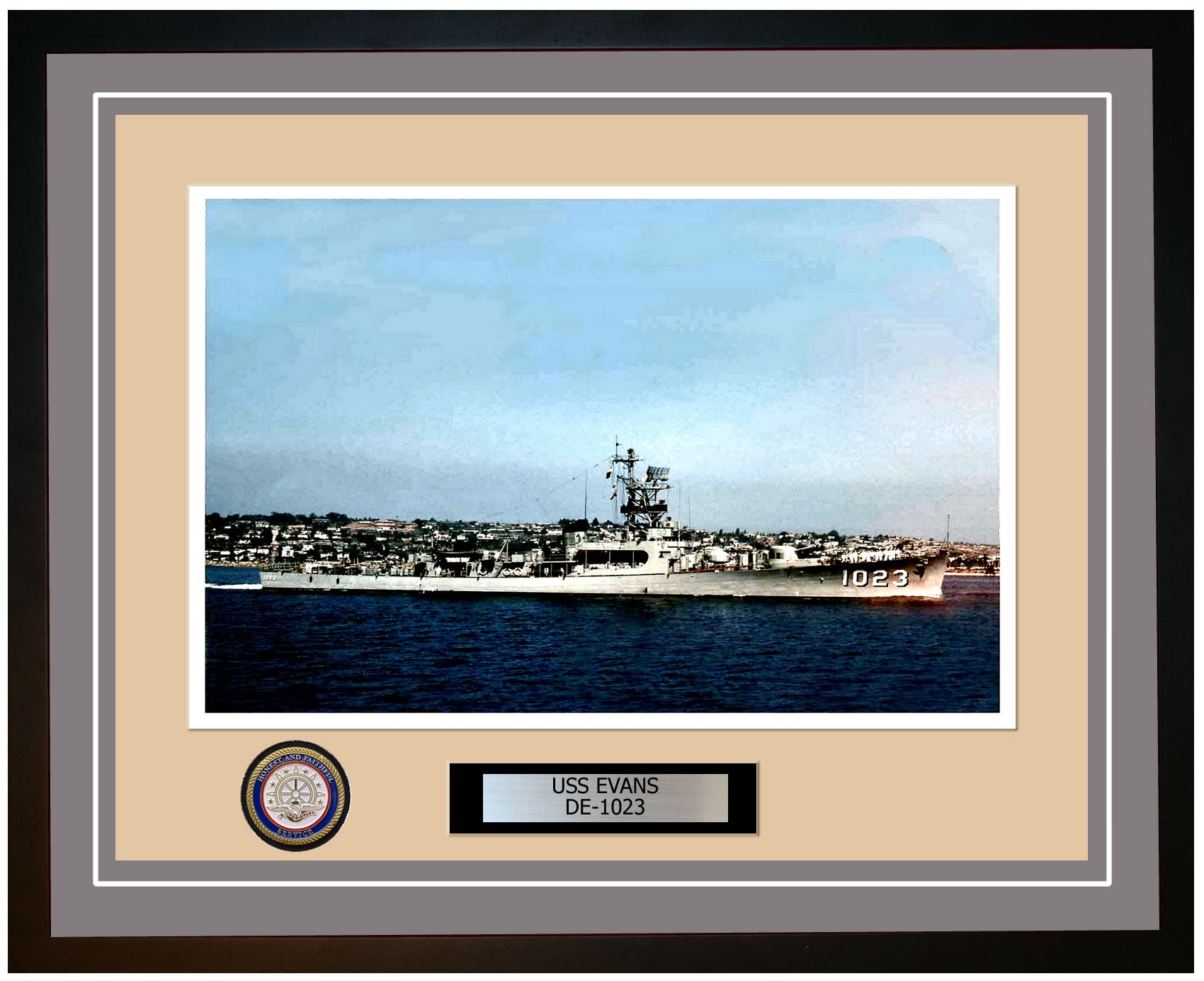 USS Evans DE-1023 Framed Navy Ship Photo Grey