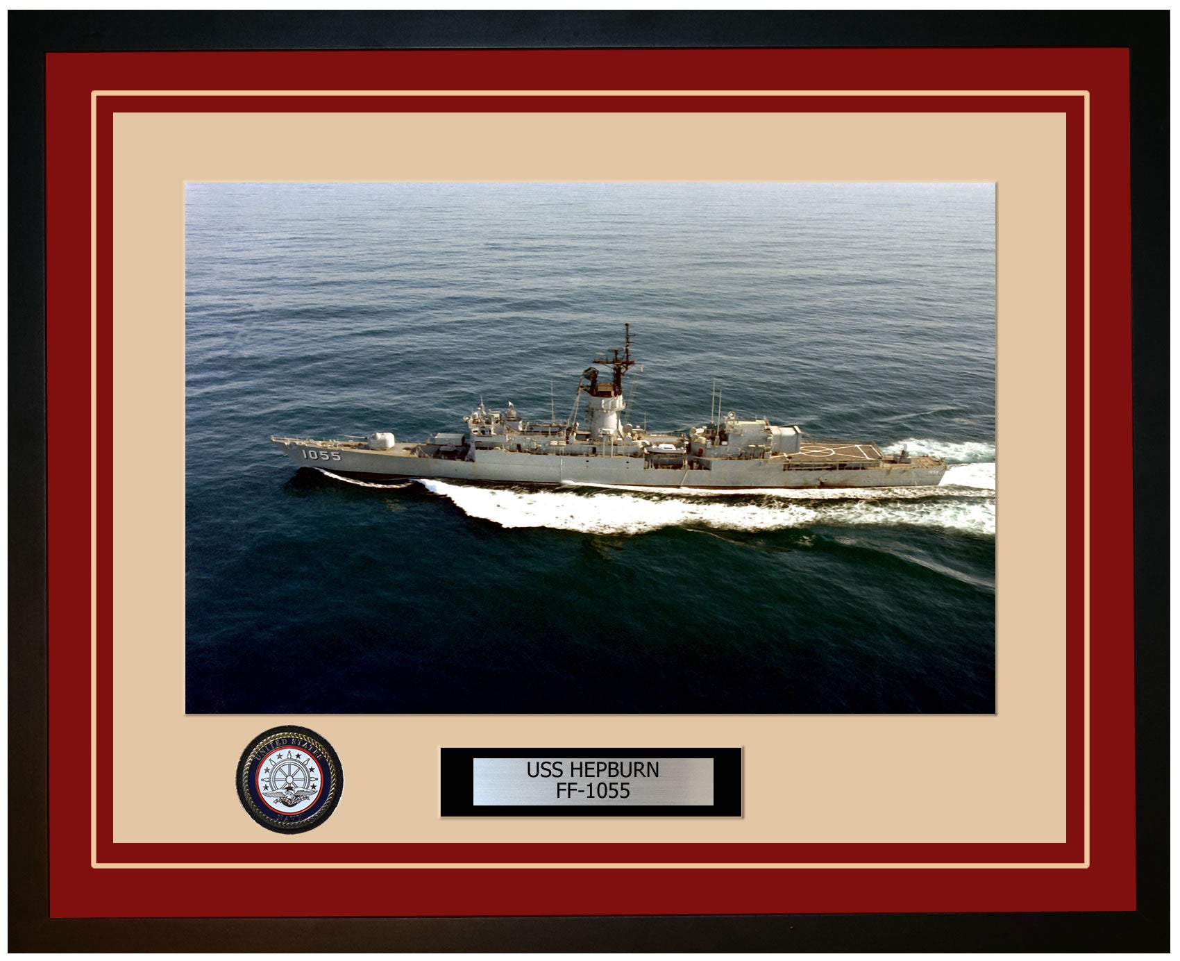 USS HEPBURN FF-1055 Framed Navy Ship Photo Burgundy