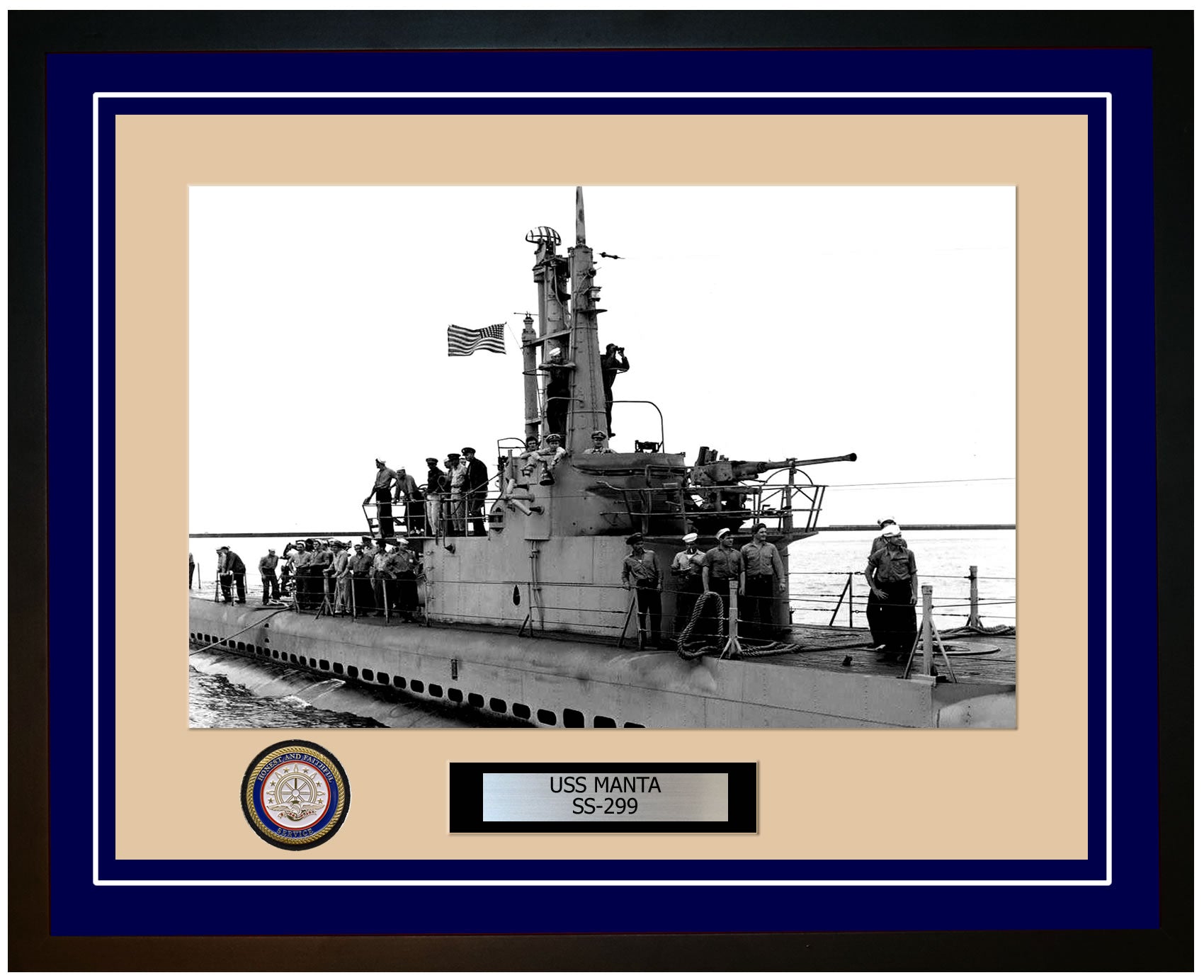 USS Manta SS-299 Framed Navy Ship Photo Blue