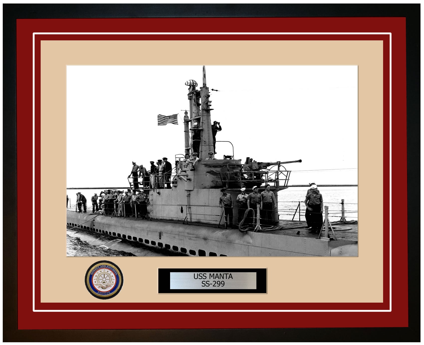USS Manta SS-299 Framed Navy Ship Photo Burgundy