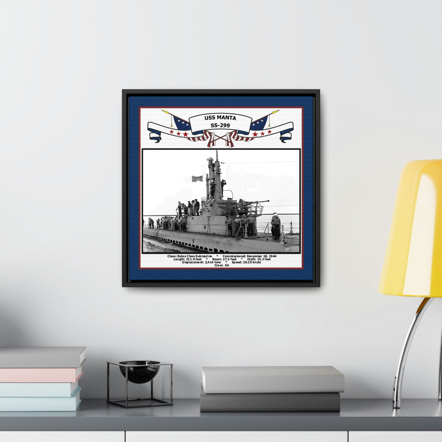 USS Manta SS-299 Navy Floating Frame Photo Desk View