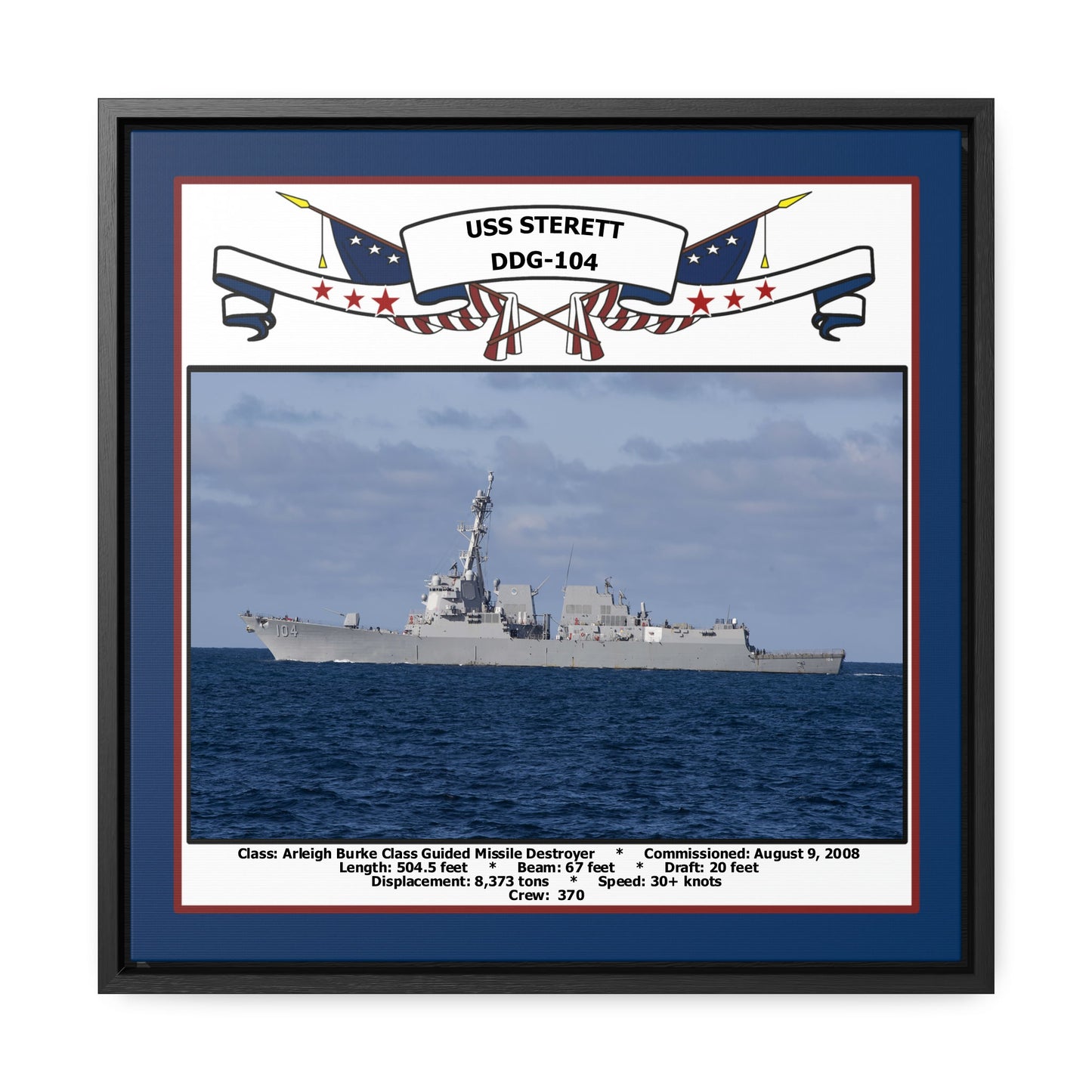 USS Sterett DDG-104 Navy Floating Frame Photo Front View