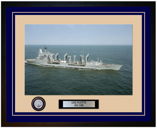 USS PLATTE AO-186 Framed Navy Ship Photo Blue