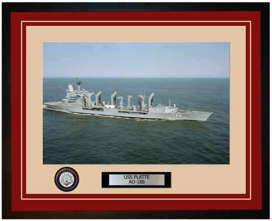USS PLATTE AO-186 Framed Navy Ship Photo Burgundy