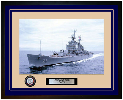 USS SAINT PAUL CA-73 Framed Navy Ship Photo Blue