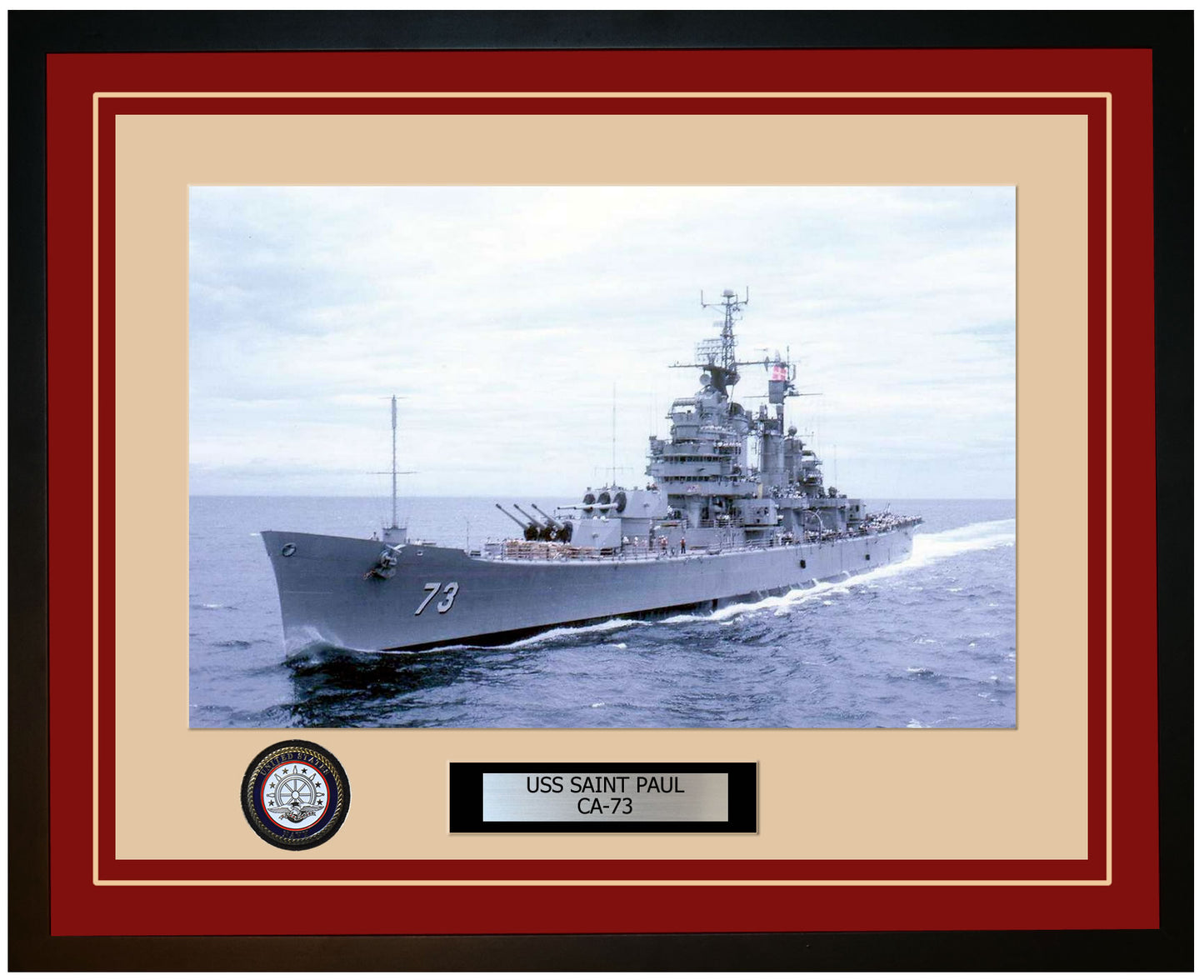 USS SAINT PAUL CA-73 Framed Navy Ship Photo Burgundy