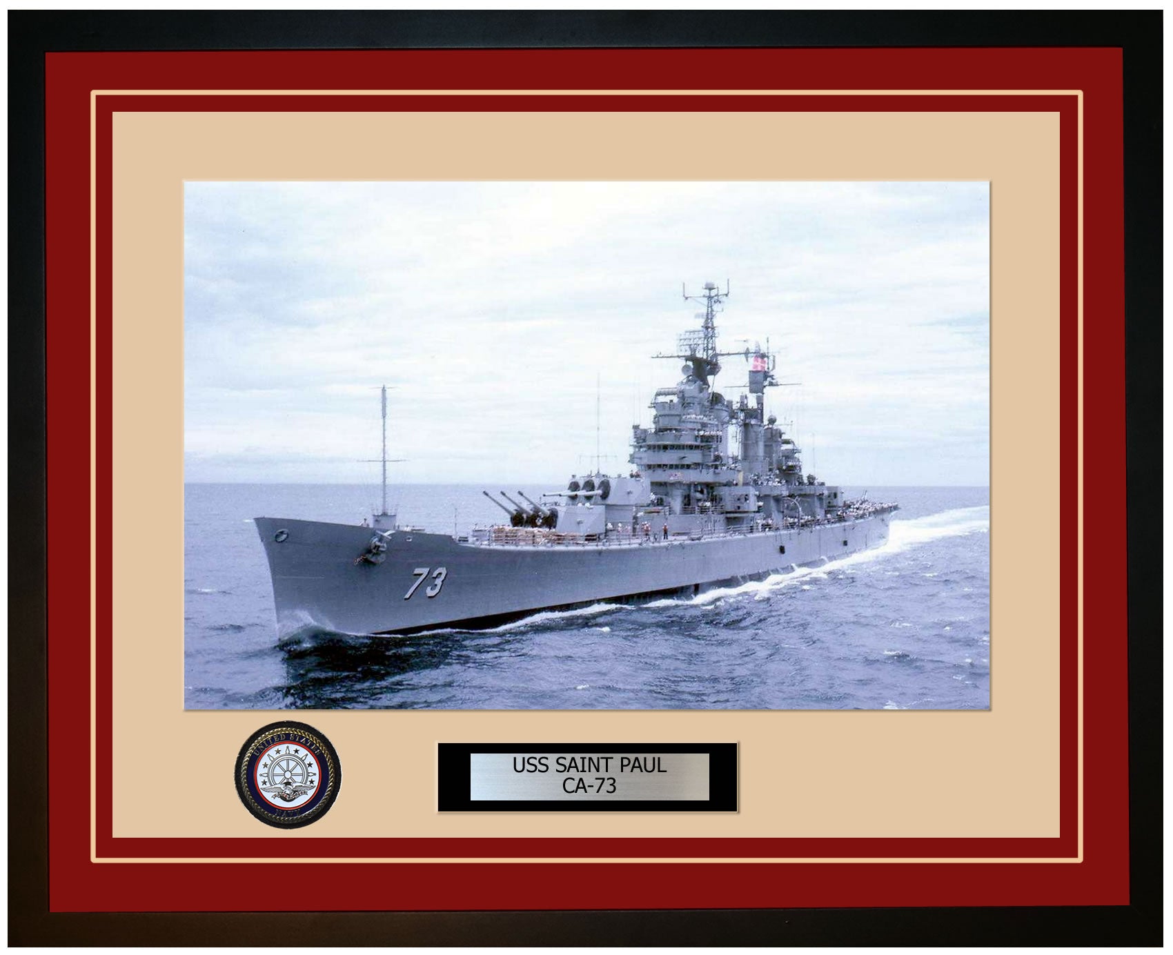 USS SAINT PAUL CA-73 Framed Navy Ship Photo Burgundy