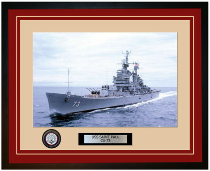 USS SAINT PAUL CA-73 Framed Navy Ship Photo Burgundy
