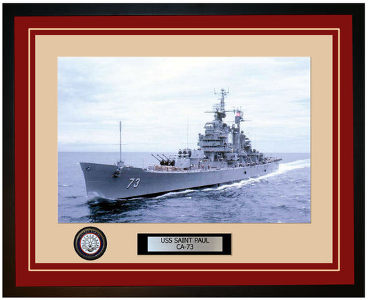 USS SAINT PAUL CA-73 Framed Navy Ship Photo Burgundy