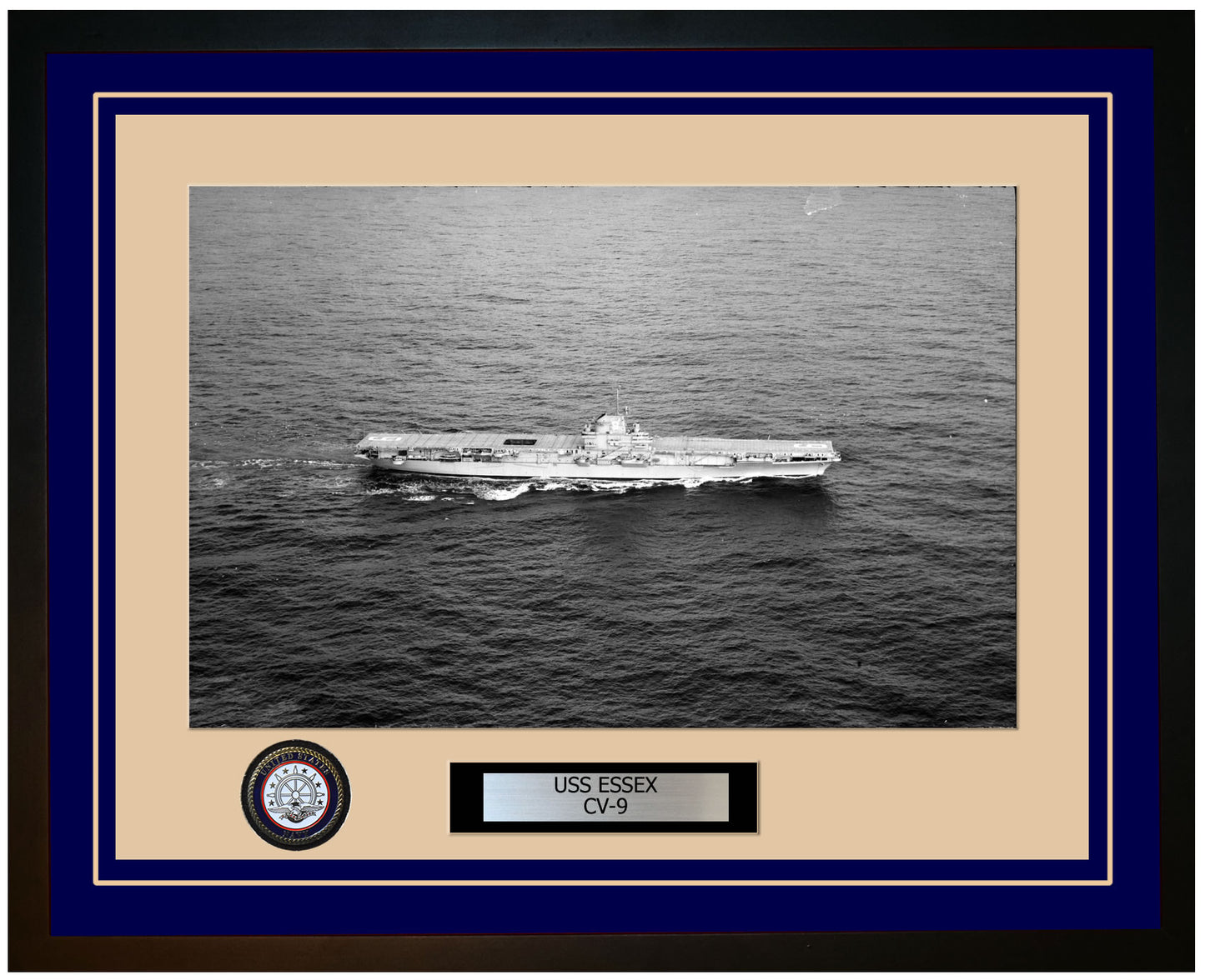 USS ESSEX CV-9 Framed Navy Ship Photo Blue